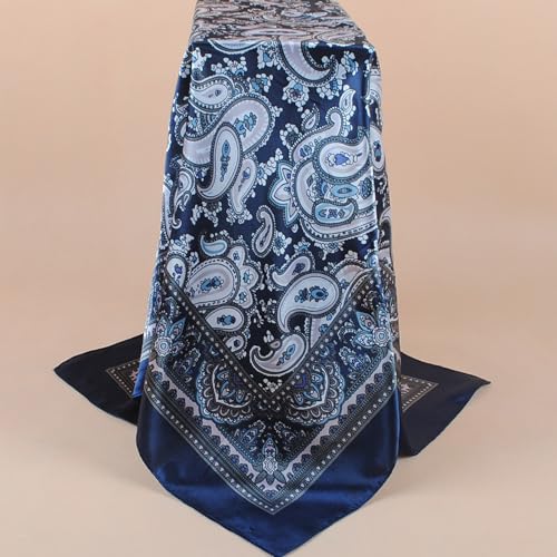35 Inches Silk Head Scarf-Satin Hair Scarves Silk Bandana Scarf Headscarf for Women's Fashion Scarves - color: Paisley - Navy Blue