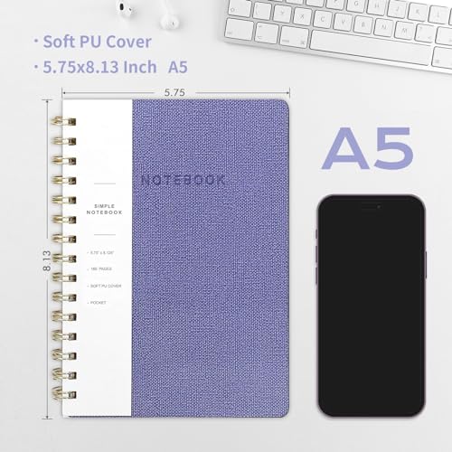 Spiral Notebook-6.10" x 8.19" College Ruled Journal with Inner Pockets and 160 Pages,PU Leather Cover Business Journal, Twin-Wire Binding Notebook Perfect for Office & Home School Supplies - color: 005-Violet-1pack, size: A5-160 pages