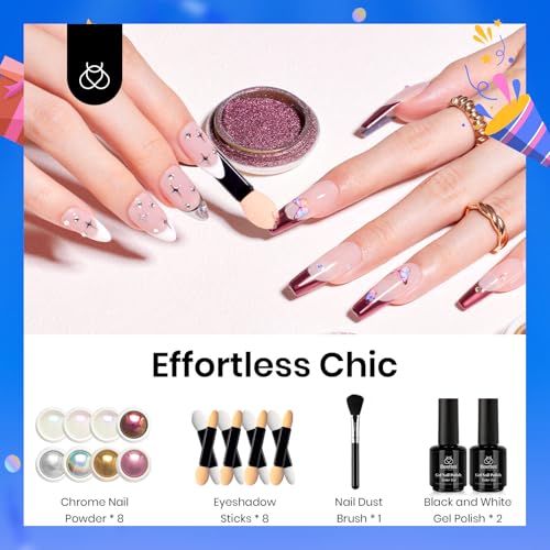 Beetles Metallic Chrome Nail Powder Kit Black White Colors Gel Polish - color: Multicolor-8-10