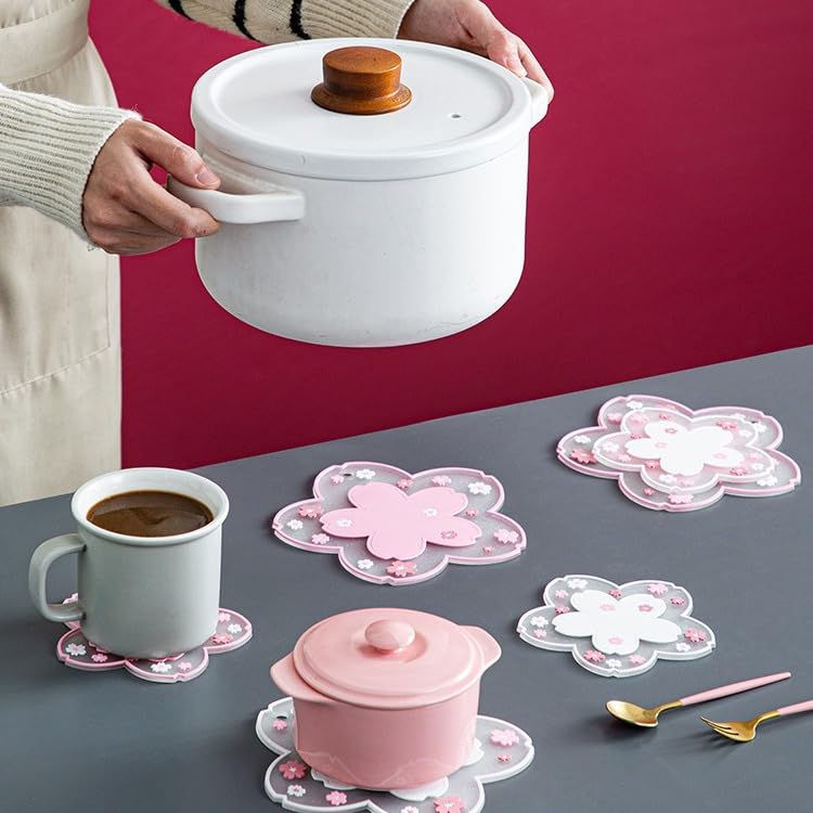 Kawaii Pot Holders for Kitchen Essentials Decor Pink Cherry Blossom Decor - size: Trivets 2pcs