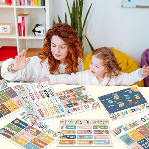 Spanish Educational Placemats Set of 6 Kid Plastic Table Mat 17×13×0.04in - style: Spanish Educational Preschool