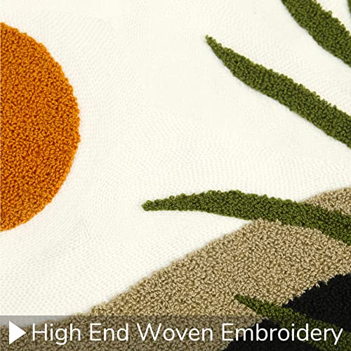Merrycolor Boho Decorative Throw Pillow Covers Abstract Tufted Mid Century Modern Throw Pillows Leaf Sun Aesthetic Textured Pillow Cover Green Decorative Throw Pillows for Bed Couch Sofa,18x18 - color: Style G, size: 18" x 18" (Pack of 1)