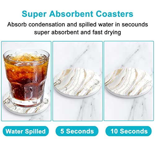 Coasters for Drinks, Set of 6 Cute Absorbent Ceramic Drink Coasters - color: Luxury White Gold Marble 03