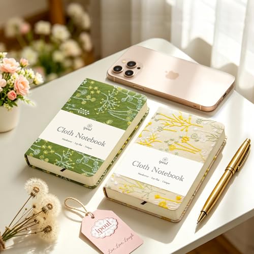 Embroidered Pocket Notebook for Women, A6 Mini Cloth Journal, Hardcover, 264 Pages, 4x6 Small Lined Notebook & Sketchbook, Beautiful Diary, Little Notepad, Apricot Yellow. - color: A6-Dandelion Apricot