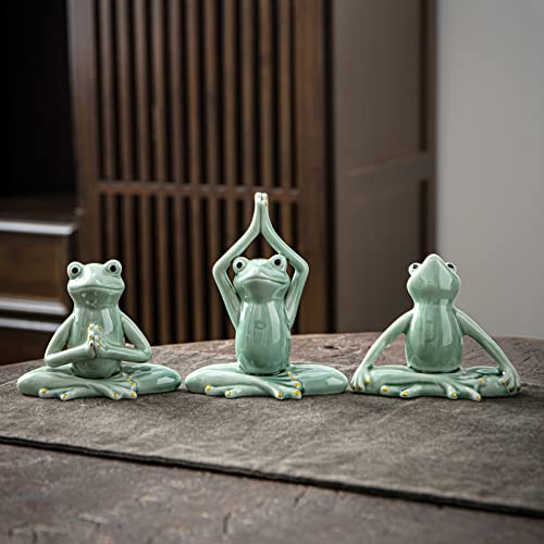 OwMell Ceramic Zen Frog Decor, Yoga Pose Meditation Frog Staute Figurine - style: Prayer