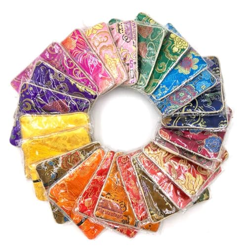 24pc Chinese Silk Brocade Coin Purse Embroider Jewelry Bag Zipper Wallet Pouch