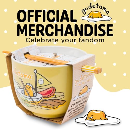 Silver Buffalo Sanrio Gudetama Sailing, Ramen Bowl with Chopsticks, 20oz - color: Gudetama Sailing in Ramen, size: 20 Ounces (No Spoon)