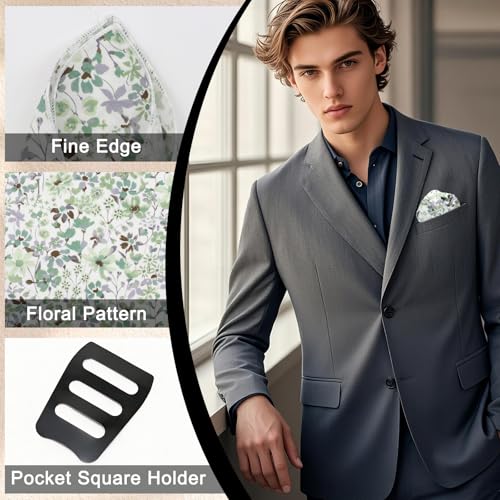 Cotton Floral Handkerchiefs for Men Wedding Evening Daily Work Prom - color: Green,grey,white