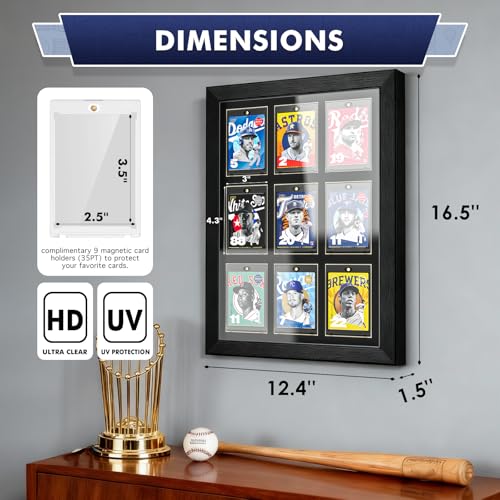Trading Card Display Case, 9 Standard Baseball Card Display Frame - size: 9 Card-Black