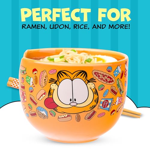 Silver Buffalo Garfield Hungry Junk Food, Ramen Bowl with Chopsticks, 20oz - color: Garfield Junk Food Spoon, size: 20 Ounces (With Spoon)