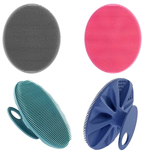 INNERNEED Silicone Body Cleansing Brush Exfoliating Scrubber, Pack of 4 - color: Pink+dark Green+dark Blue+gray