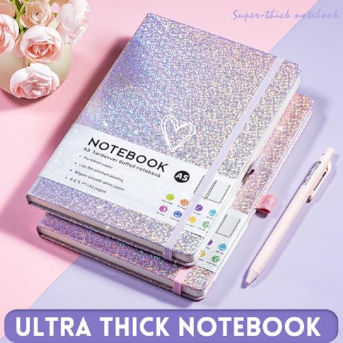 HJWKJUS Bling A5 Notebook with Pen, Lined Journal Notebook A5 Notepad for Girls Women,Cute Heart Pattern Design Glitter Laser Diary College Ruled Hardcover Notebook for Work, Note Taking, Business (Grey Black) - color: Grey Black