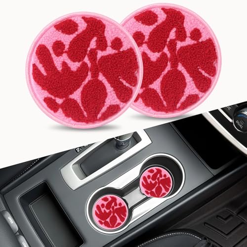 Car Cup Holder Coasters, 3 Inch Felt Inserts for Women’s Car Accessories, Pink Drink Coasters for Automotive Organization, Desk Use and Car Must-Haves 2Pack - color: Pink&red
