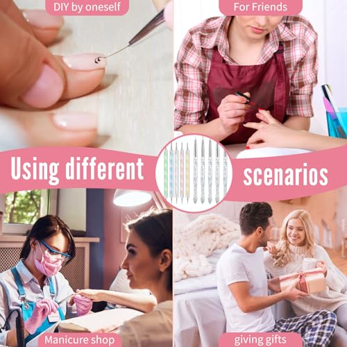FULINJOY Nail Dotting Tools 10 Pcs Kit, 5 Pcs Double-end Nail Dotting tools and 5 Pcs Nail Art Liner Brushes, Nail Art Design Tools