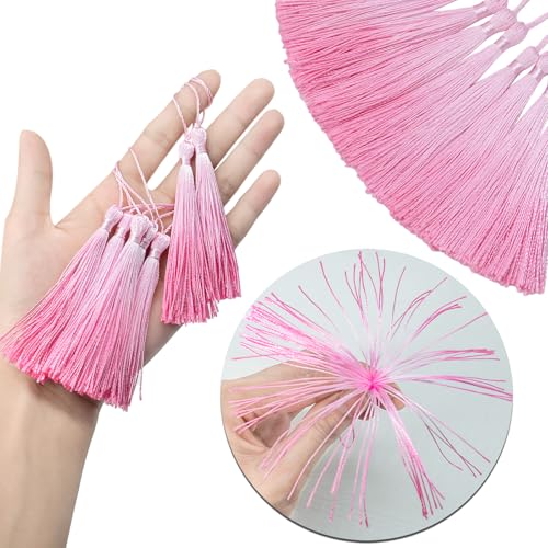 50Pcs 5 Inch Bulk Bookmark Tassel Kit for Graduation, Keychain(JB Pink) - color: Pink