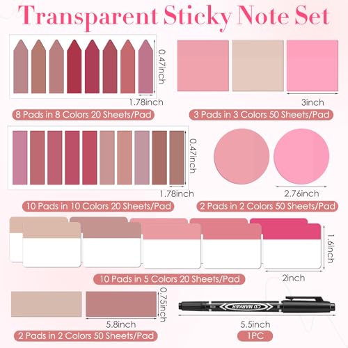 Glenmal Transparent Sticky Note Set, 910 Sheets,Pink - color: Pink
