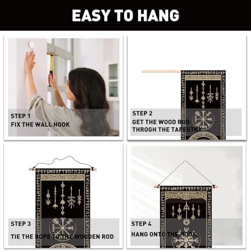 PLIGREAT 2 Pack Viking Symbols Tapestry with Tassels Tree of Life Celtic Rune Aesthetic Wall Hanging Vertical Home Art Tapestry for Bedroom Bathroom Living Room Long Narrow Wall Hanging Art Decor - color: black,beige