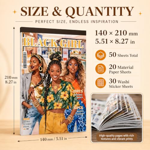 Black Girl Sticker Book - Aesthetic Scrapbook Supplies for Journaling, Planners, Laptops, Water Bottles, Phone Cases & DIY Craft Gifts - color: Girl