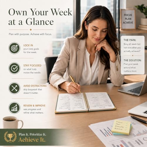 KAICN Undated Weekly Planner with To-Do List & Habit Tracker, 6" x 8" - color: Green-Metal corner