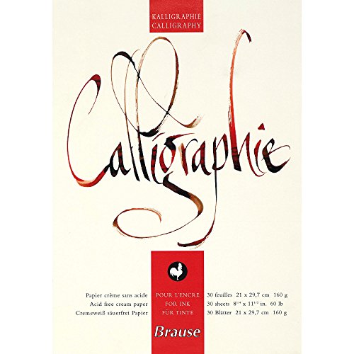 Brause - Ref 96437B - A4 Premium Glued Calligraphy Pad (30 Sheets) - Off-White Vellum 50% Cotton Paper, 125gsm, Easily Detachable Sheets, Acid-Free Paper - size: A4, style: Calligraphy Pad