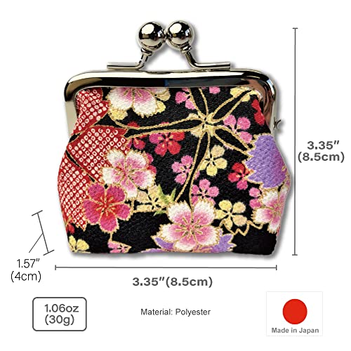 Coin Purse [ Made in Japan ] Traditional Edo Komon Design Small Change Pouch Cherry blossom (Black)