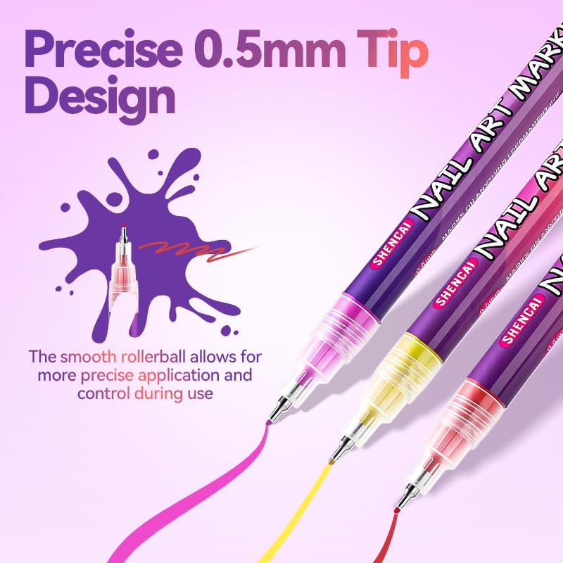 12 Colors Nail Art Pens Set, 3D Nail Color Pens, Quick-Drying Paint Pens, Dotting Liner Brush for DIY Nail Design, Home & Salon Manicure Tools
