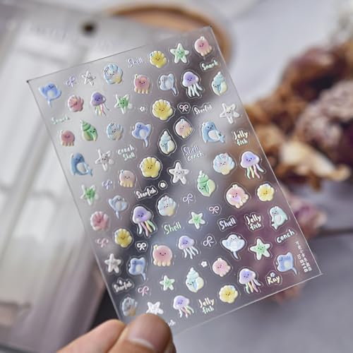 5D Embossed Under The Sea Stickers for Nail Art, Jelly Fish (to5118) - style: to5118