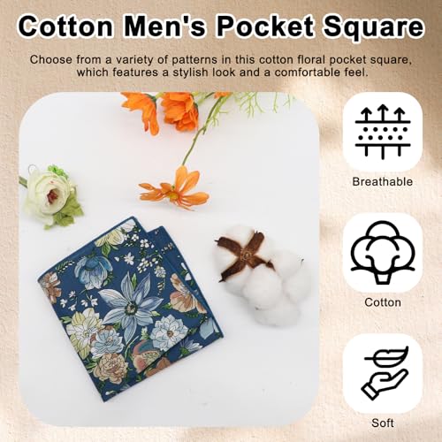 Cotton Floral Handkerchiefs for Men Wedding Evening Daily Work Prom - color: Navy,grey,brown,green