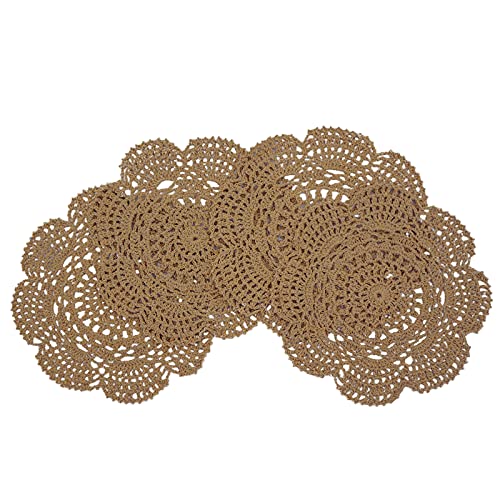 Phantomon 8 Inch Doilies Crochet Round Lace Doily Handmade Placemats 100% Cotton Crocheted Coasters, Pack of 4 (Brown) - color: Brown