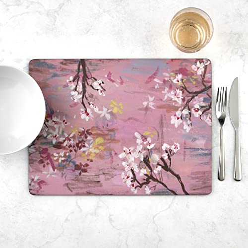 Pimpernel Blooming Dogwood Placemats, Set of 4 (15.7" x 11.7") – Cork-Backed Rectangular Boards with Floral Artwork, Lacquered Surface, Heat & Stain Resistant Decorative Table Mats for Dining - size: 15.7" x 11.7" Rectangular, style: Emerging