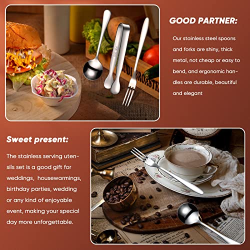 24 Pcs Mini Appetizers Forks and Spoons Tongs, Circular Spoon, Silver - color: Silver, size: Circular Spoon