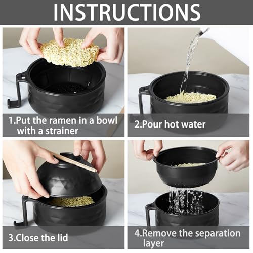 1 Set Microwave Ramen Cooker Bowl with Utensils, Black - color: Black
