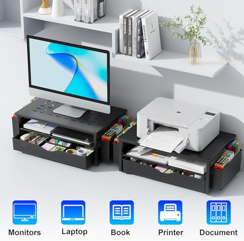 gianotter Monitor Stand with Drawer and 2 Pen Holders - color: Black