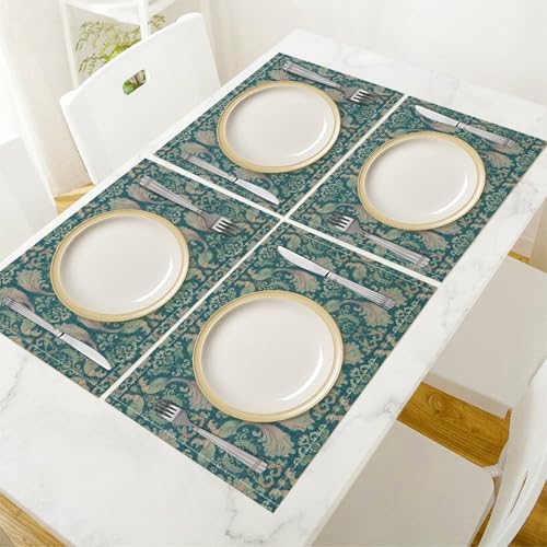 Vintage Birds Placemats,William Morris Art Floral Birds Table Place Mats 4 Pcs Non-Slip Heat Resistant Dining Room Tabletop Decor for Seasonal Outdoor Party,12x18 Inch - color: Birds-1, size: 12x18"Placemats x4