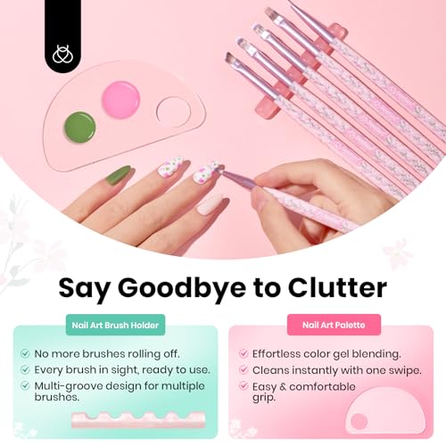 Beetles Gel Polish Nail Art Brushes Set, 6 Pcs Fingernail Art Design Pen - color: C-Pink-6