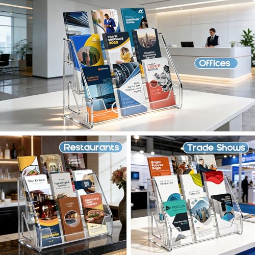 3 Tier Clear Acrylic Brochure Holder, Literature Organizer Paper Stand Display for Cards, Brochures, Pamphlets, Flyer, Signs - color: 3 Tier