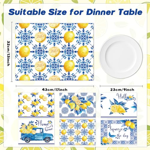 OBUSATT Blue and Yellow Lemons Placemats Set of 6 17×12 Inch Summer Lemon - style: Summer Lemon