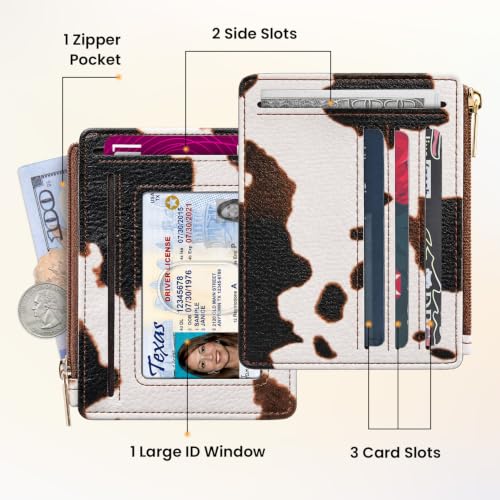 Sodsay Card Case Slim Front Pocket Wallet for Women Credit Card Holder with Keychain | Slim, Credit Card Holder, Front Pocket, with Keychain - color: Cow Brown