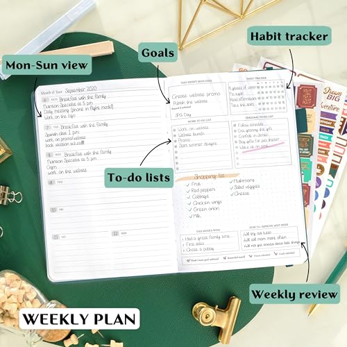 Legend Planner Undated, Weekly & Daily Goal Journal, A5 Dark Teal - color: Dark Teal Gold (Undated), size: A5 (5.5'' x 8.3'')