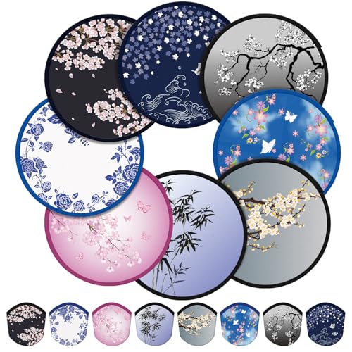 Gejoy 24 Pcs Chinese Flowers Folding Flying Discs Foldable Fans 8 Styles - color: Chinese Style Flowers