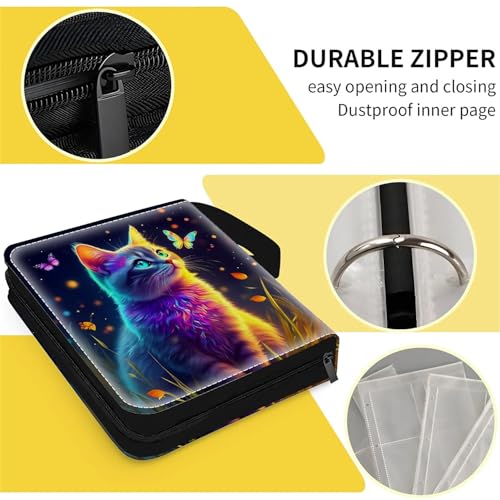 Card Binder 900 Pockets, 50 Sleeves Large Binder Trading Cards Holder 9 Pocket, Storage Organizer, Album Folder Case Protector Collector Gift Colorful Cute Cat Butterfly - color: Colorful Cute Cat Butterfly, size: 9 Pocket