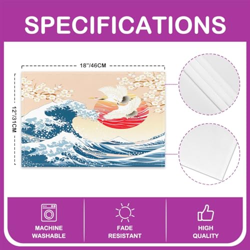 Feelyou Japanese Wave Placemats Set of 4 Cherry Blossoms Placemat for Kitchen Dining Table 18"x12" Red Sun Hokusai Pattern Home Decor Table Place Mats Japanese Style Indoor Outdoor Decor Table Mats - color: Blue Yellow