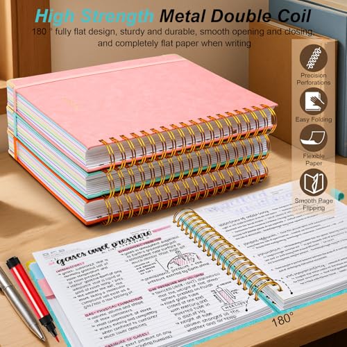 Hardcover Spiral Notebook 8"x10" Journal Notebook with Tabs and Removable Dividers 300 Pages 5 Subject Notebook College Ruled, Faux Leather Spiral Bound Notebook for Women School Work (Blue) - color: Blue, size: 8"x10"(B5)