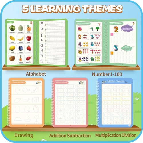 Magic Practice Copybook, Reusable Writing Practice Book, for Preschool Kids Age 3-8 Calligraphy 9.44in×6.29in(5 Books with Pens) - color: Green, size: 9.44in×6.29in