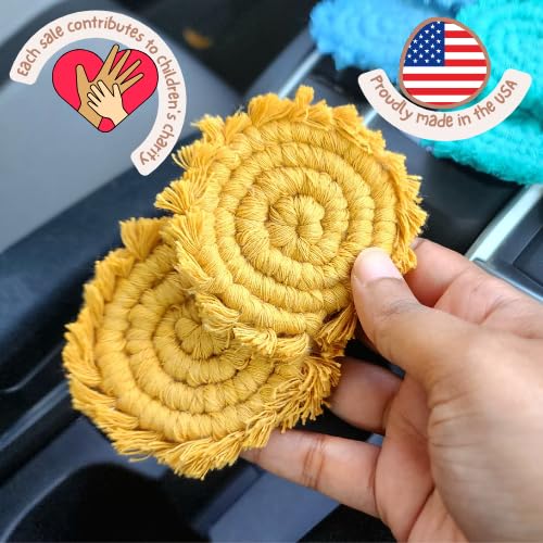 Cotton Car Coasters for Cup Holders, 2PC Car Cup Coasters, Drink Coaster Holder, Cute cupholder Coaster Accessories for Women, Macrame, Boho (Sunshine Yellow) - color: Sunshine Yellow