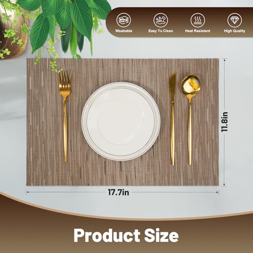 Placemats Set of 6，Non-Slip PVC Weave Table Mats Easy to Clean，Heat Resistant Place Mats for Kitchen Dining Table Decoration Indoor Outdoor，Light Brown - color: Light Brown