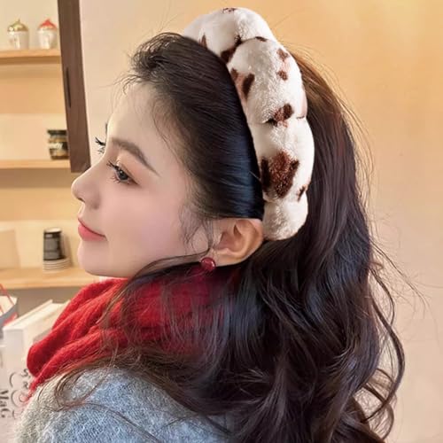 AOENJIE Spa Headbands for Washing Face or Makeup, Sponge Bubble Skincare Headbands, Puffy Terry Cloth Hairband for Women, Skin Care Makeup Headwear Hair Accessories for Girls (Leopard Khaki) - color: Leopard Khaki