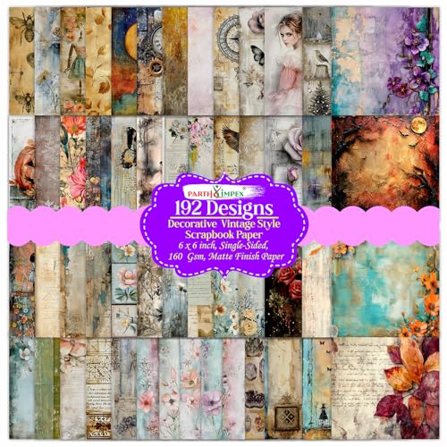 PARTH IMPEX 192 Sheets Scrapbook Paper 6x6 Single-Side - 160gsm Thick