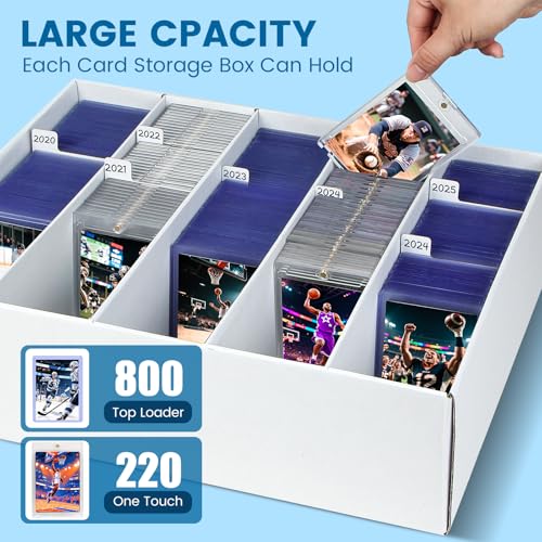 4 Pack Trading Card Storage Box - Holds 800 Top Loaders & 220 One Touch - Cardboard Case with Dividers for Sport Cards (5 Rows) - size: 5 Rows