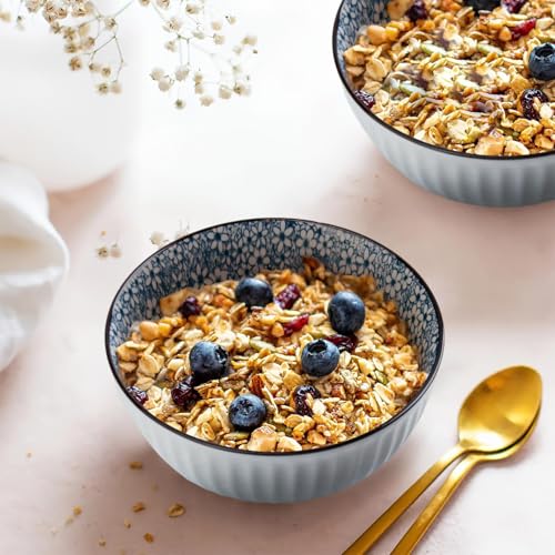 10 oz Small Ceramic Bowls Set of 6, 4.5 Inch Japanese Blue and White Bowls for Ice Cream, Rice, Dessert, Snack, Dipping, Microwave and Dishwasher Safe - Mixing Pattern - size: Mixing Patterns